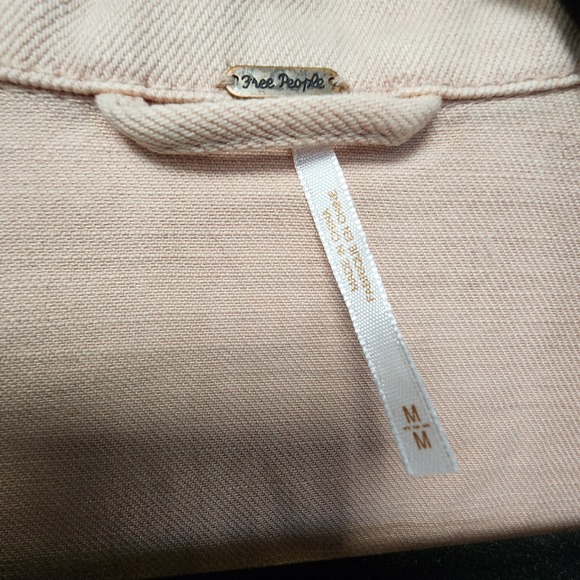 Free People Pink Denim Moto Oversized Jacket Womens Medium Lace Up Sides Zip Up - Picture 6 of 9